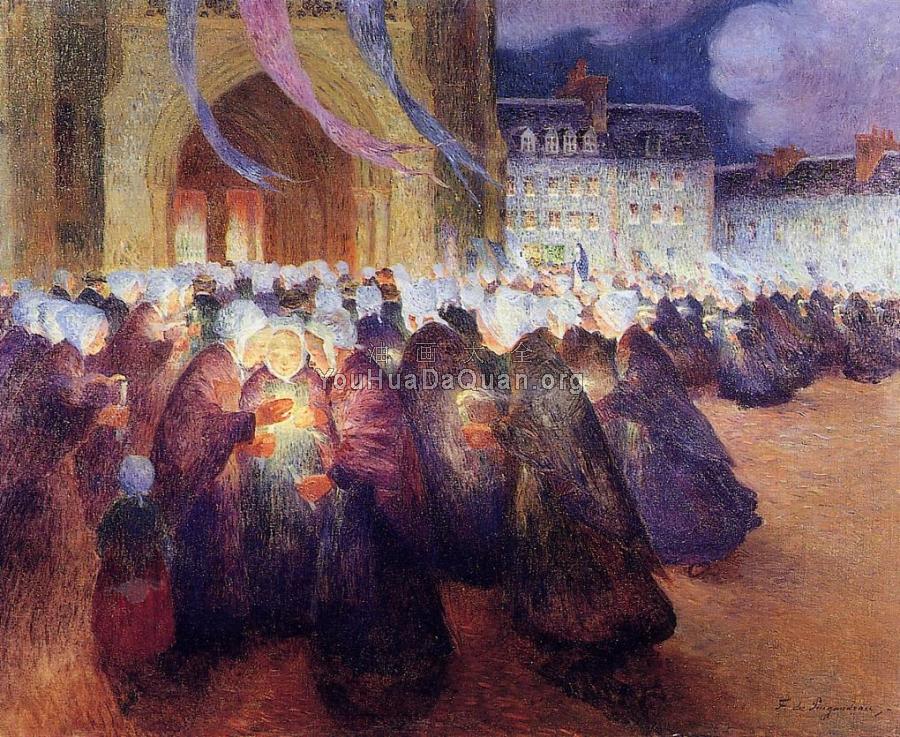 Nightime Procession at Saint-Pol-de-Leon - 费迪南德·卢瓦扬